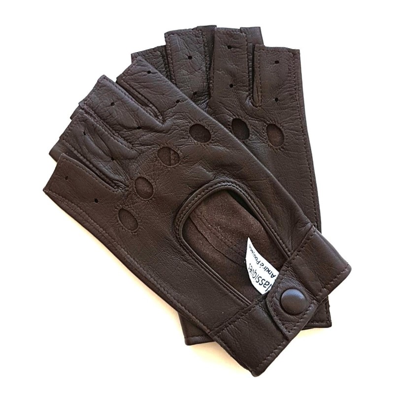Mitaines en Cuir d'Agneau Marron Pilote Non Doublées.