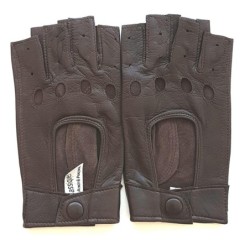 Mitaines en Cuir d'Agneau Marron Pilote Non Doublées.
