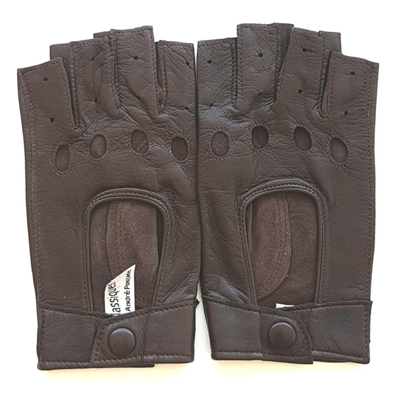 Mitaines en Cuir d'Agneau Marron Pilote Non Doublées.