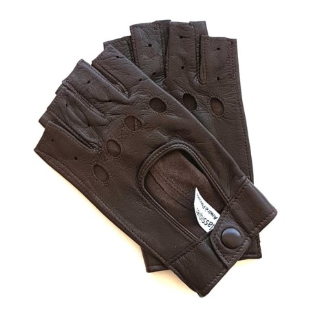 Mitaines en Cuir d'Agneau Marron Pilote Non Doublées.