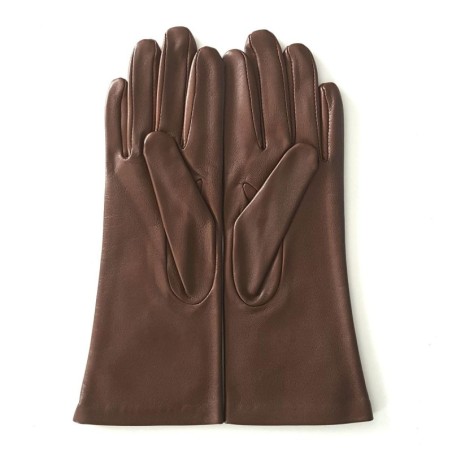 Gants en Cuir d'Agneau Marron Orange Nuage Doublés Soie.