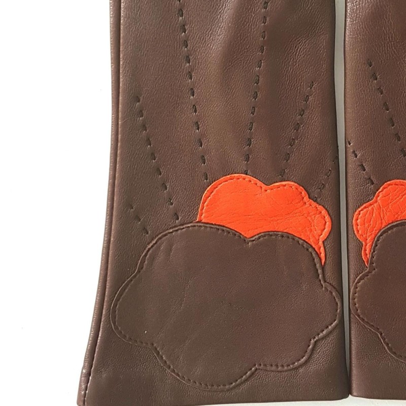 Gants en Cuir d'Agneau Marron Orange Nuage Doublés Soie.