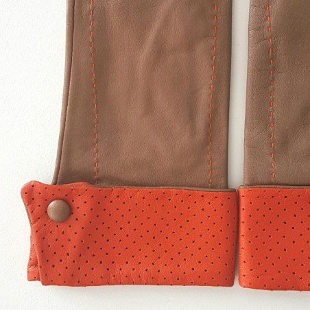 Gants en Cuir d'Agneau Sable Orange Platon Doublés Soie.