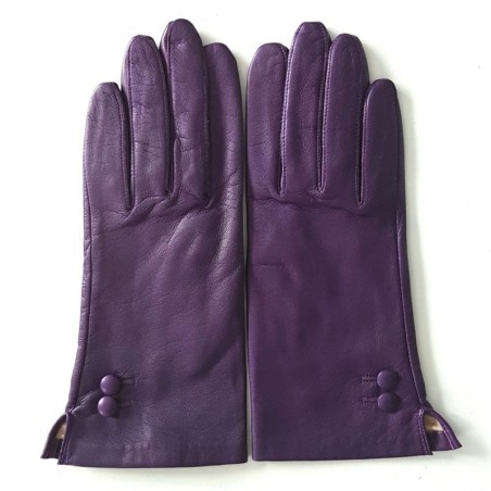 Gants en Cuir d'Agneau Violets Clémentine Doublés Soie.