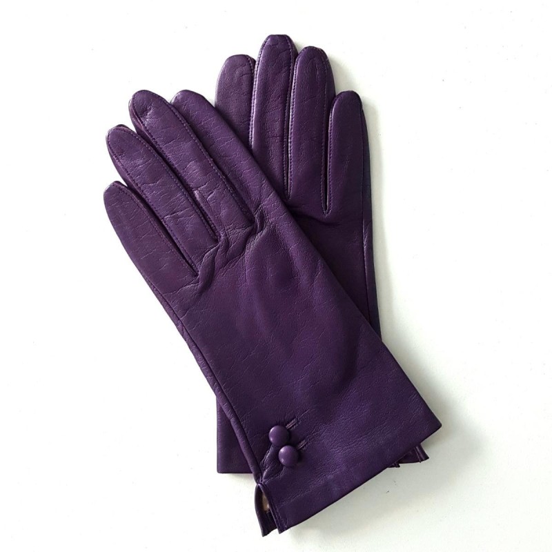 Gants en Cuir d'Agneau Violets Clémentine Doublés Soie.
