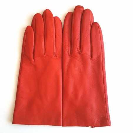 Gants en Cuir d'Agneau Capucine Orange Doublés Soie.