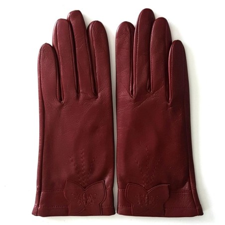 Gants en Cuir d'Agneau Bordeaux Papillon Doublés Soie.