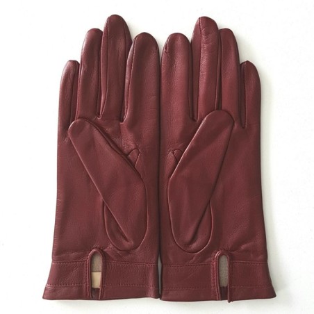 Gants en Cuir d'Agneau Bordeaux Papillon Doublés Soie.