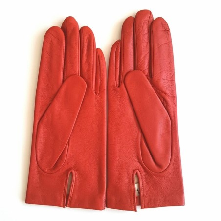 Gants en Cuir d'Agneau Capucine Orange Doublés Soie.