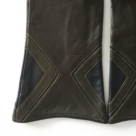 Gants en Cuir d'Agneau Kaki Noir Isocèle Doublés Soie.