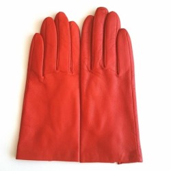 Gants en Cuir d'Agneau Capucine Orange Doublés Soie.