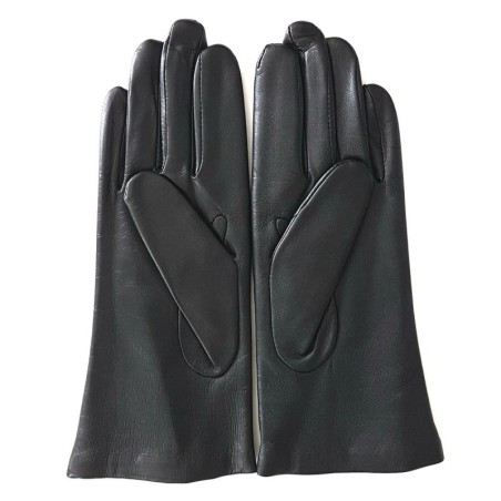 Gants en Cuir d'Agneau Noir Maize Coccinelle Doublés Soie.