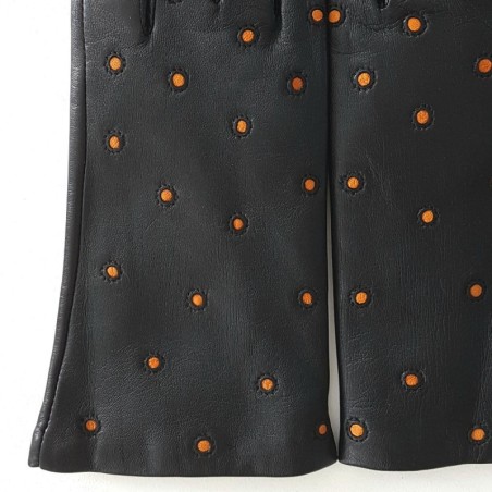 Gants en Cuir d'Agneau Noir Maize Coccinelle Doublés Soie.