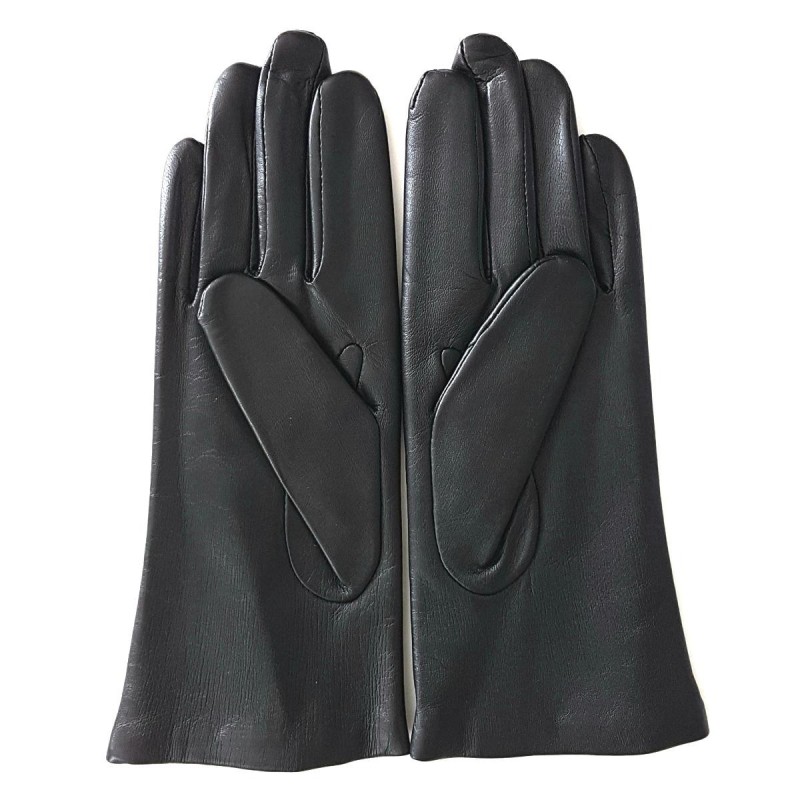 Gants en Cuir d'Agneau Noir Maize Coccinelle Doublés Soie.