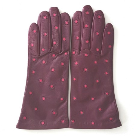 Gants en Cuir d'Agneau Cassis Fuchsia Coccinelle Doublés Soie.