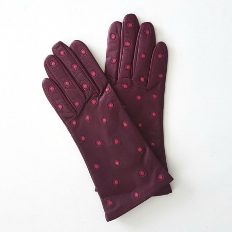 Gants en Cuir d'Agneau Cassis Fuchsia Coccinelle Doublés Soie.