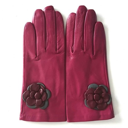 Gants en Cuir d'Agneau Hot Pink Cassis Charcoal Dhalia Doublés soie.