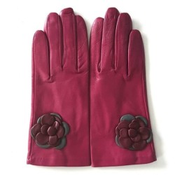 Gants en Cuir d'Agneau Hot Pink Cassis Charcoal Dhalia Doublés soie.