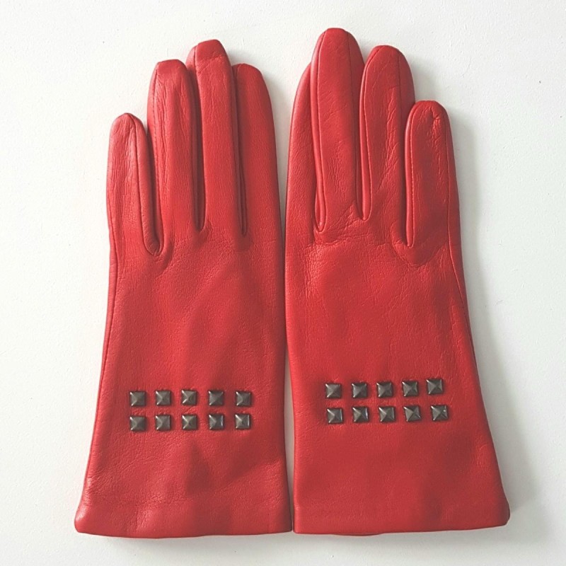 Gants en Cuir d'Agneau Rouge Smith Doublés Soie.