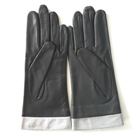 Gants en Cuir d'Agneau Gris Argent Stella Doublés Soie.