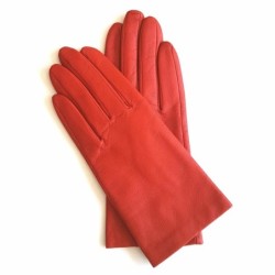 Gants en Cuir d'Agneau Capucine Orange Doublés Soie.