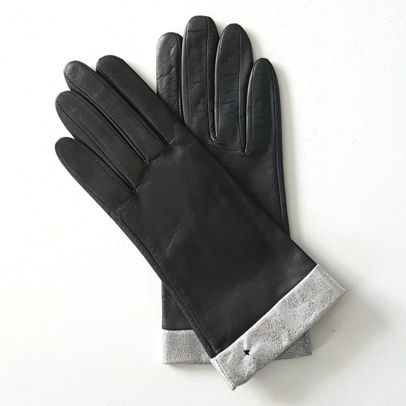 Gants en Cuir d'Agneau Gris Argent Stella Doublés Soie.