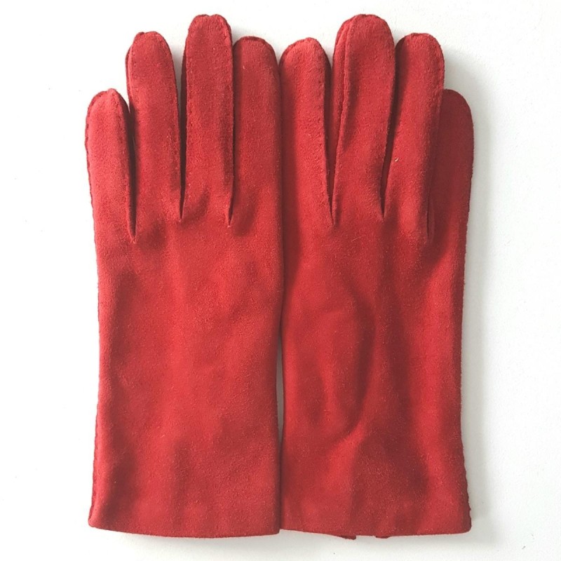 Gants en Cuir de Chèvre Velours Rouges Capra Doublés soie.