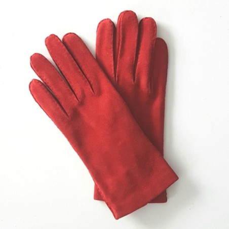 Gants en Cuir de Chèvre Velours Rouges Capra Doublés soie.