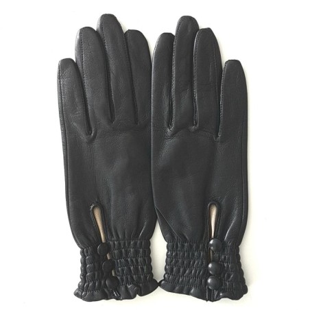 Gants en Cuir d'Agneau Noir Solange Doublés soie.