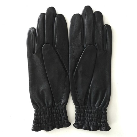 Gants en Cuir d'Agneau Noir Solange Doublés soie.