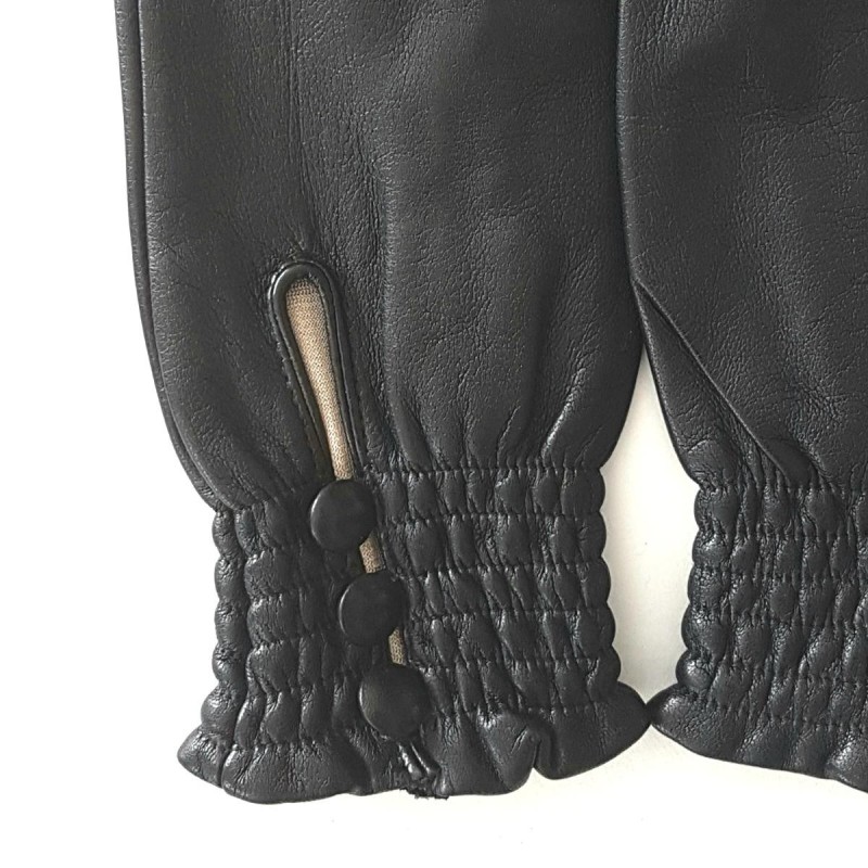 Gants en Cuir d'Agneau Noir Solange Doublés soie.