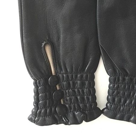 Gants en Cuir d'Agneau Noir Solange Doublés soie.