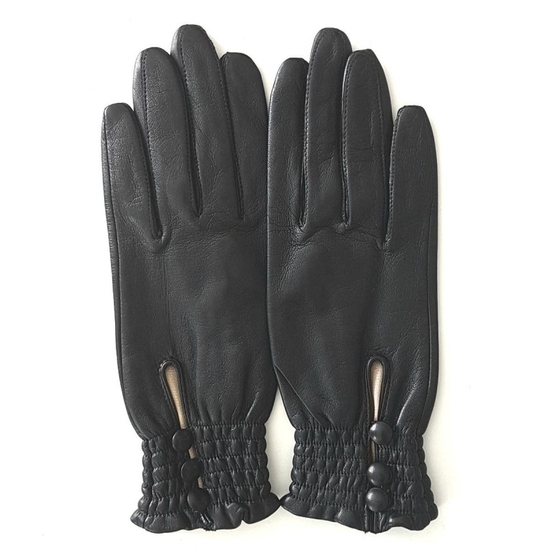 Gants en Cuir d'Agneau Noir Solange Doublés soie.