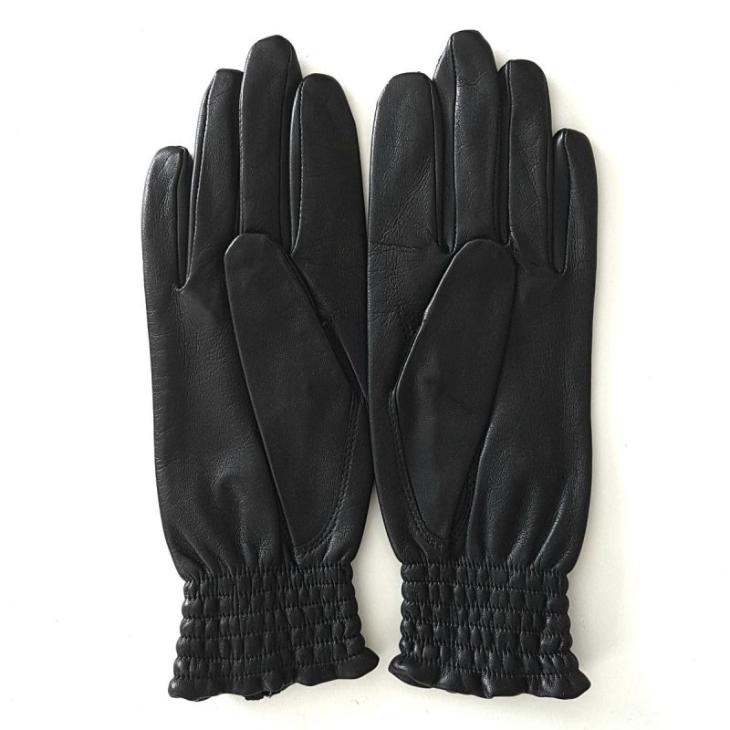 Gants en Cuir d'Agneau Noir Solange Doublés soie.