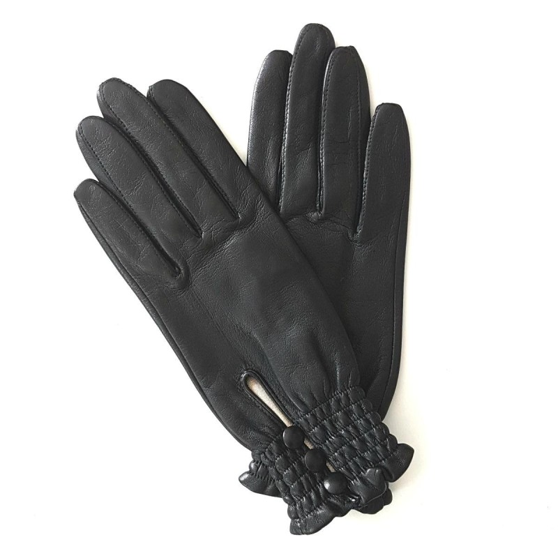 Gants en Cuir d'Agneau Noir Solange Doublés soie.