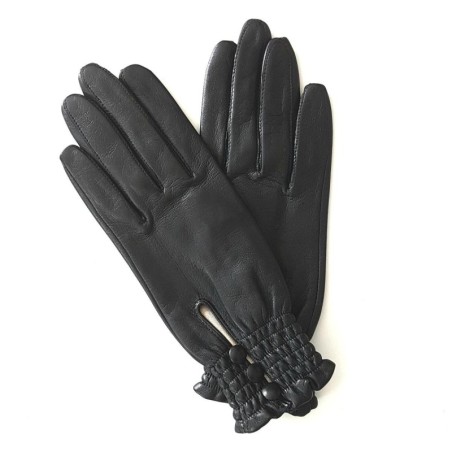 Gants en Cuir d'Agneau Noir Solange Doublés soie.