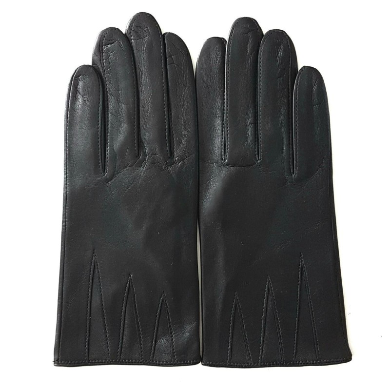 Gants Cuir d'Agneau Noir Triunghi Doublés soie.
