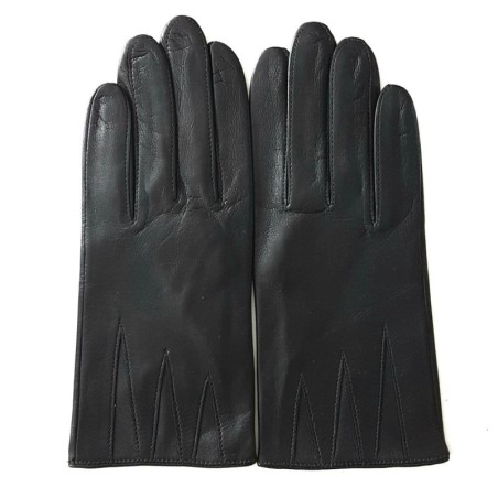 Gants Cuir d'Agneau Noir Triunghi Doublés soie.