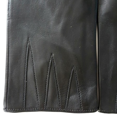 Gants Cuir d'Agneau Noir Triunghi Doublés soie.