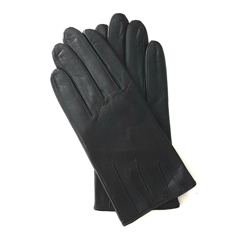Gants Cuir d'Agneau Noir Triunghi Doublés soie.