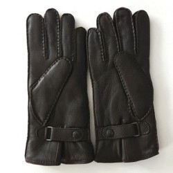 Gants en Cuir de Cerf  Marron Serge Doublure Agneau Lainé.