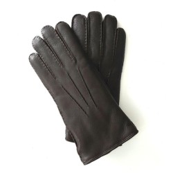 Gants en Cuir de Cerf  Marron Serge Doublure Agneau Lainé.