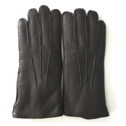 Gants en Cuir de Cerf  Marron Serge Doublure Agneau Lainé.