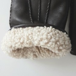 Gants en Cuir de Cerf  Marron Serge Doublure Agneau Lainé.