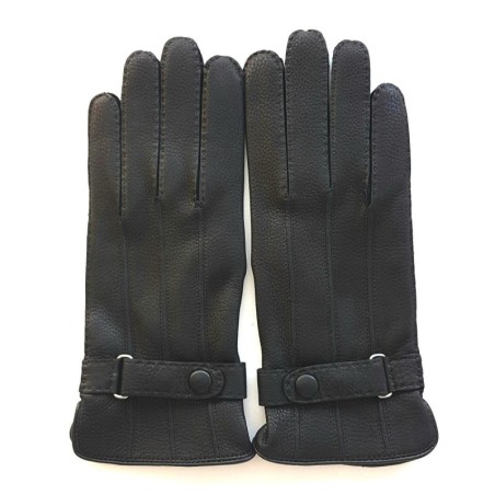 Gants en Cuir de Cerf Noirs Thadeï Doublure Cachemire.