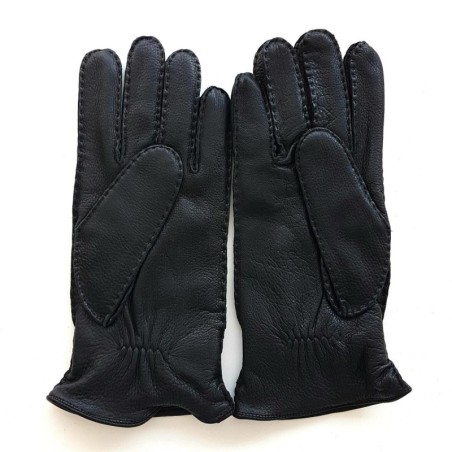 Gants en Cuir de Cerf Noirs Thadeï Doublure Cachemire.