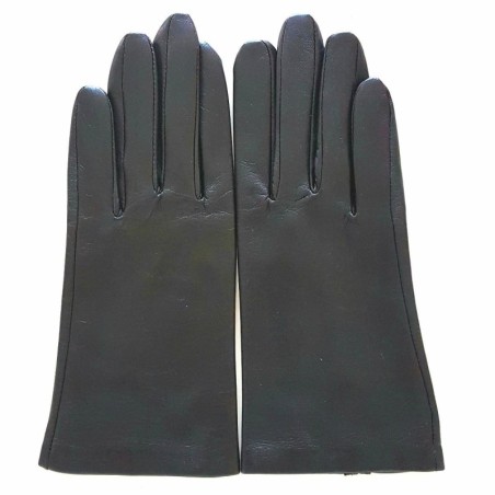 Gants en Cuir d'Agneau Noir Capucine Doublés Soie.