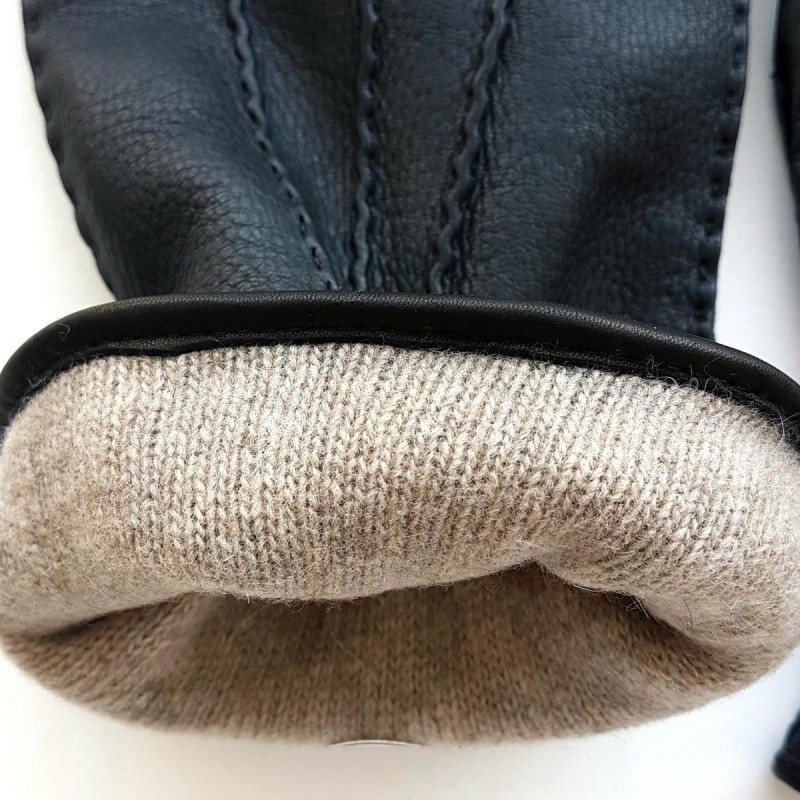 Gants en Cuir de Cerf Noirs Thadeï Doublure Cachemire.