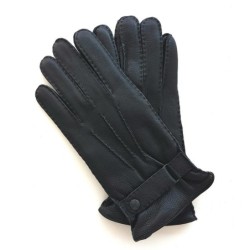 Gants en Cuir de Cerf Noirs Thadeï Doublure Cachemire.
