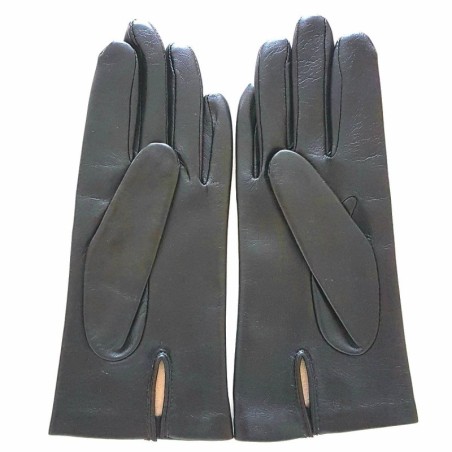 Gants en Cuir d'Agneau Noir Capucine Doublés Soie.
